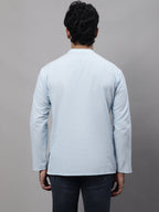 Even Apparels Blue Pure Cotton Kurta With Band Collar - Distacart