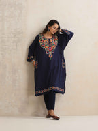 trueBrowns Blue Kashmiri Floral Embroidered Woollen Phiran Kurta - Distacart