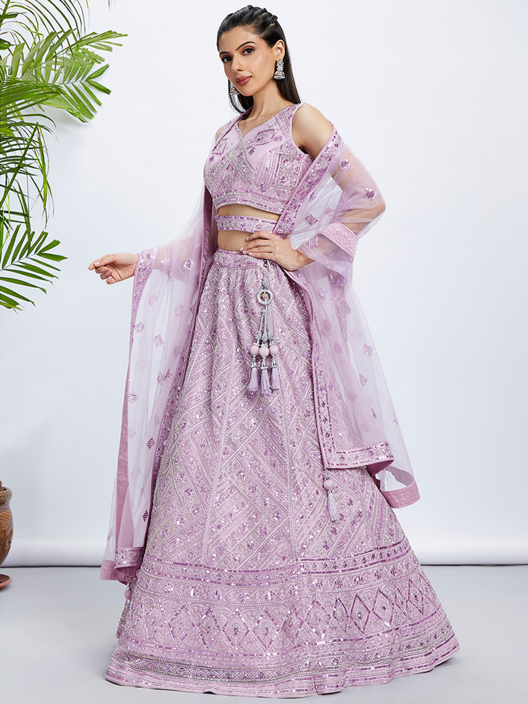 House of Panchhi Sea Green Georgette Sequins And Thread Embroidery Lehenga Choli & Dupatta