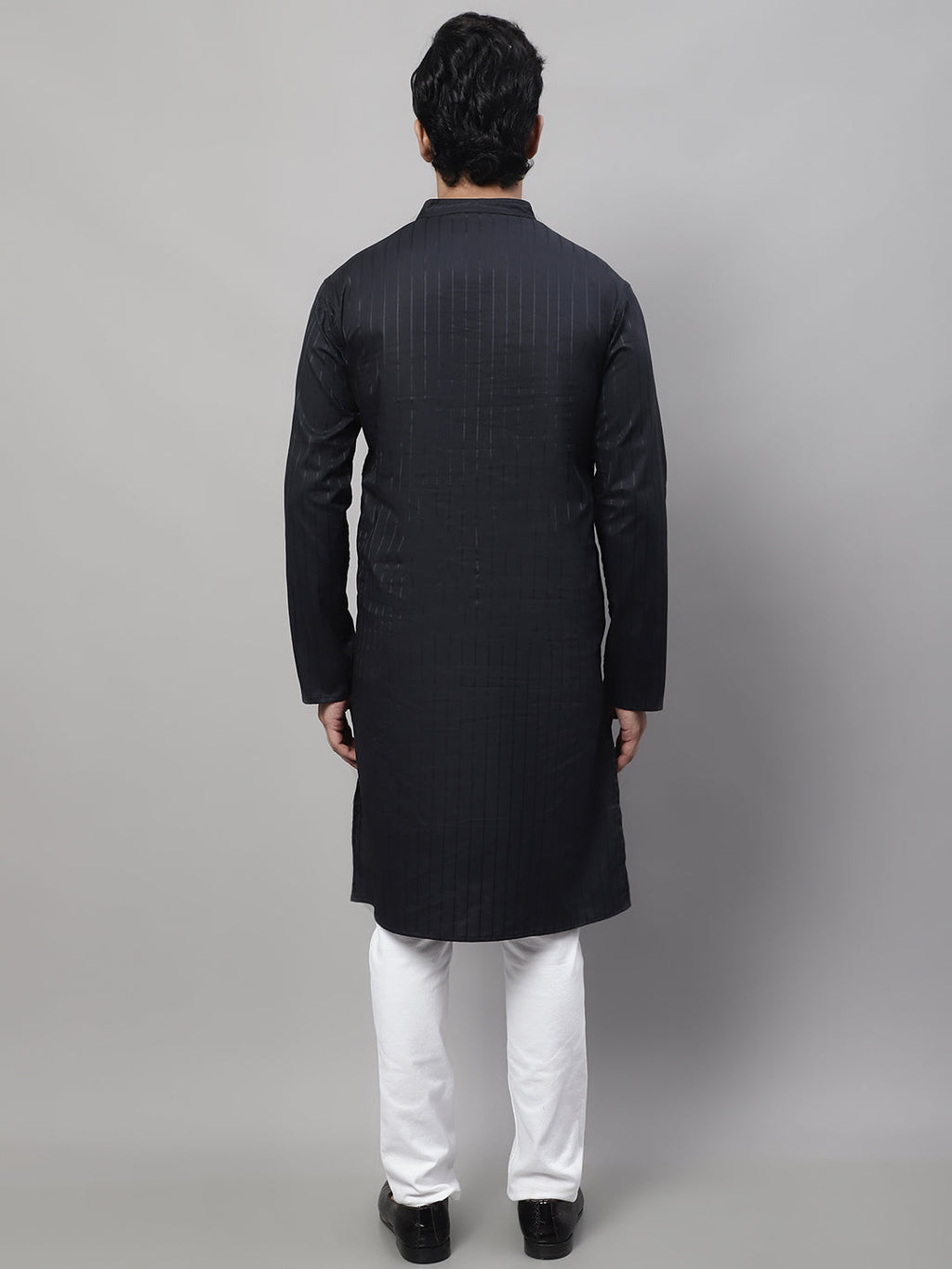 Even Apparels Black Pure Cotton Kurta With Band Collar