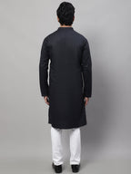 Even Apparels Black Pure Cotton Kurta With Band Collar