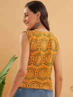 InWeave Haldi Yellow Mughal Kalamkari W/U Top