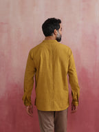 trueBrowns Men's Mustard Cotton Mandarin Collar Stylized Kurta