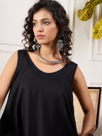 InWeave Black Round Sleeveless Jumpsuit