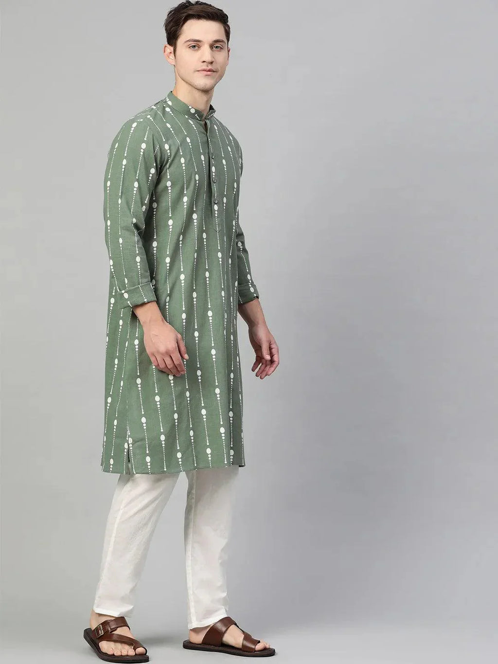 Fabmade Green And White Printed Straight Kurta