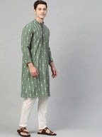 Fabmade Green And White Printed Straight Kurta