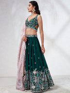 House of Panchhi Teal - Georgette Sequins, Mirror And Thread Embroidery Lehenga Choli