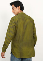 Fabmade Olive Stripe Linen Kurta