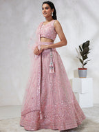 House of Panchhi Pink Net Cutdana, Sequins And Zarkan Embroidery Lehenga Choli & Dupatta