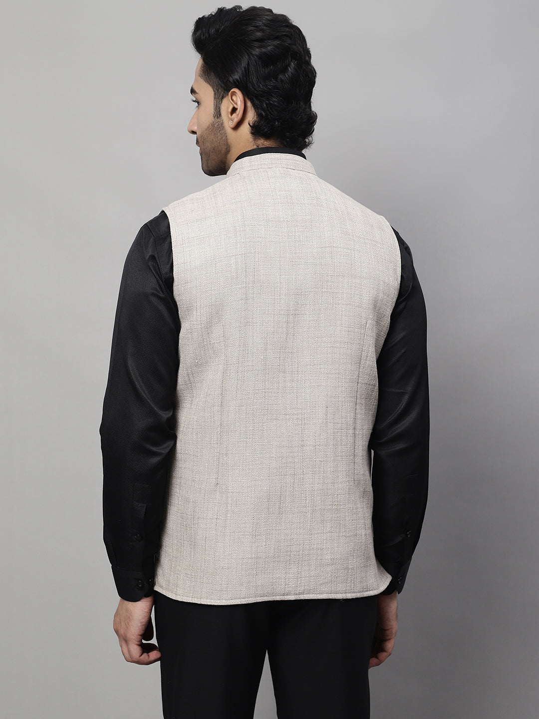 Even Apparels Men's Beige Nehru Jacket With Welt Pockets
