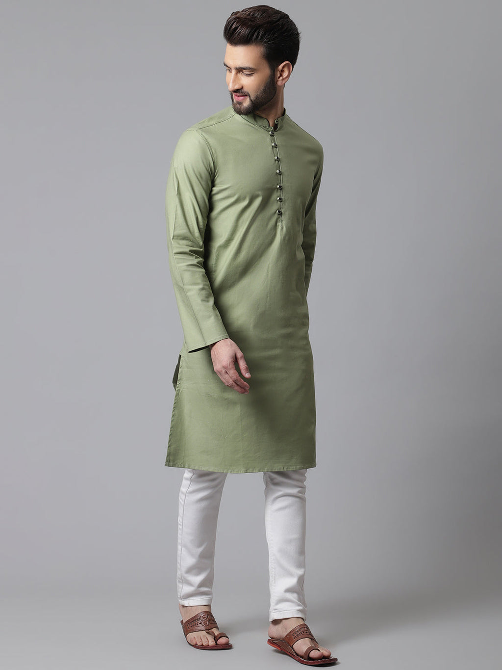 Even Apparels Green Pure Cotton Kurta With Band Collar - Distacart