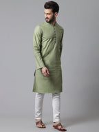 Even Apparels Green Pure Cotton Kurta With Band Collar - Distacart