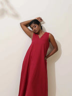trueBrowns Maroon Cotton Linen Dress - Distacart