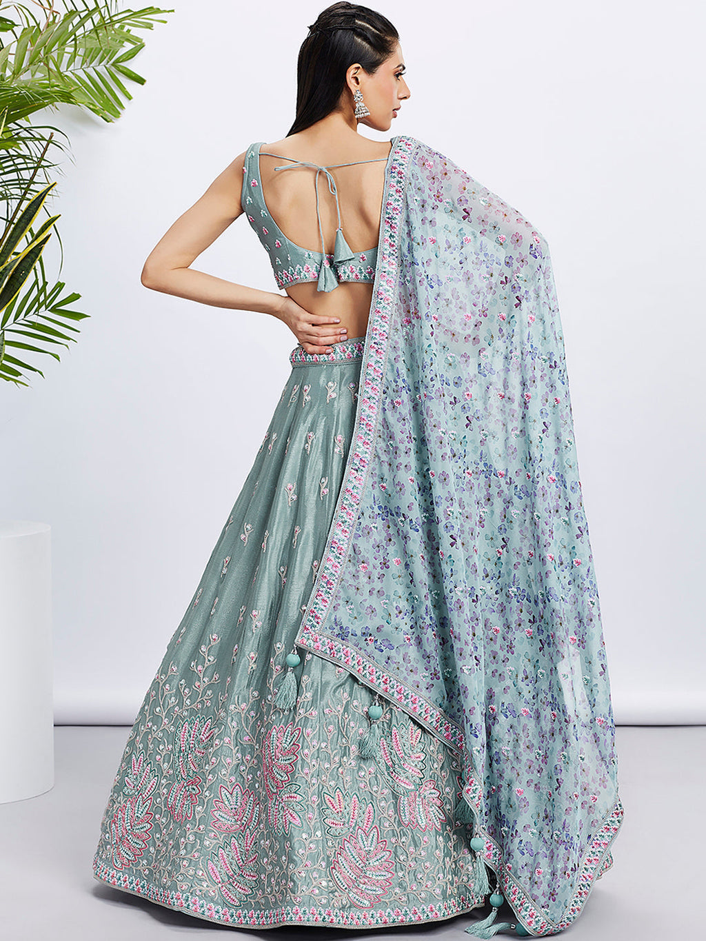 House of Panchhi Pink Georgette Sequins And Thread Embroidery Lehenga Choli & Dupatta