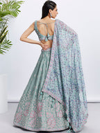 House of Panchhi Pink Georgette Sequins And Thread Embroidery Lehenga Choli & Dupatta