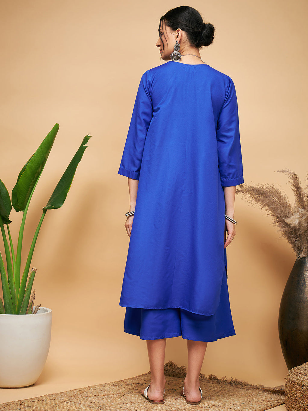 InWeave Women's Ink Blue Flared Kurta Palazzo Set