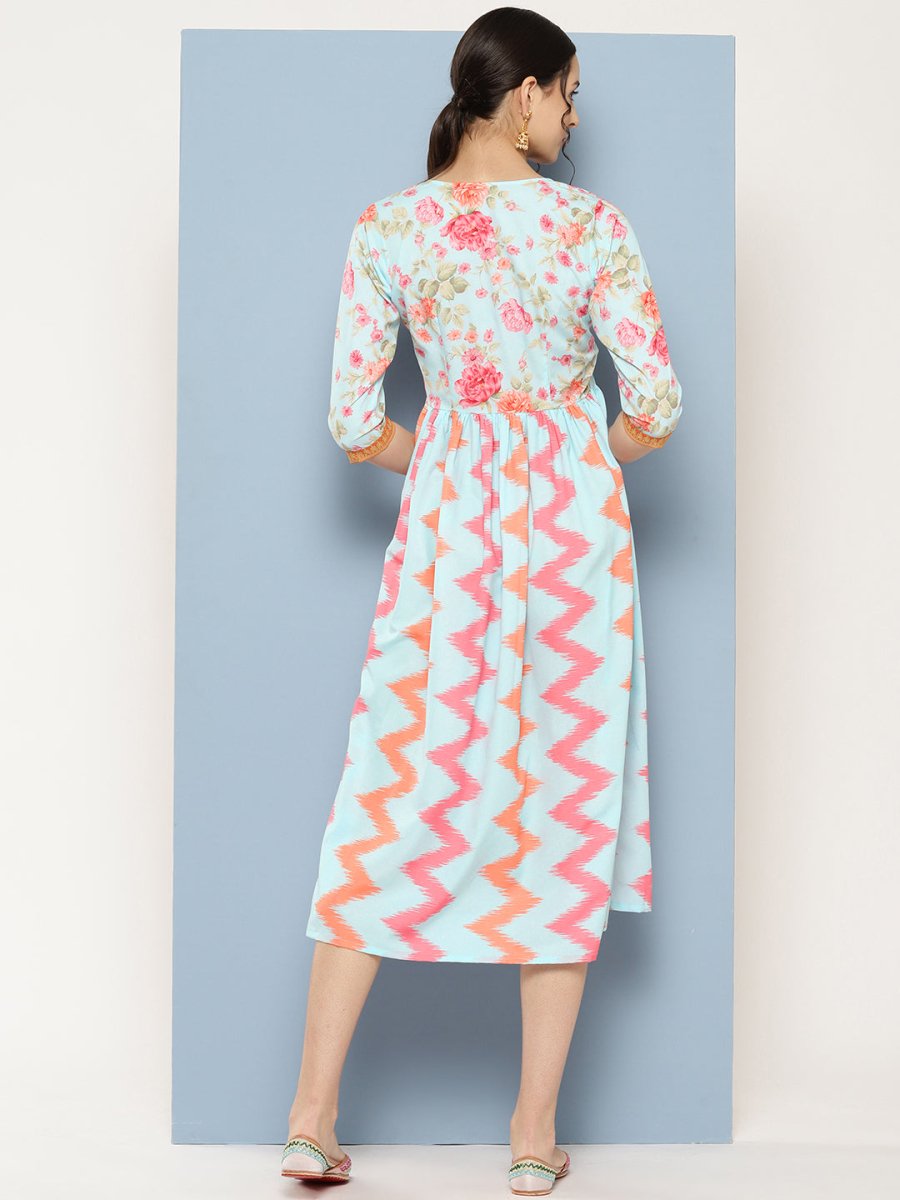 Ahalyaa Floral Printed Midi Empire Ethnic Dress - Distacart