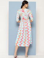 Ahalyaa Floral Printed Midi Empire Ethnic Dress - Distacart