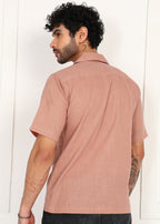 Fabmade Men’S Peach Linen Short-Sleeve Shirt