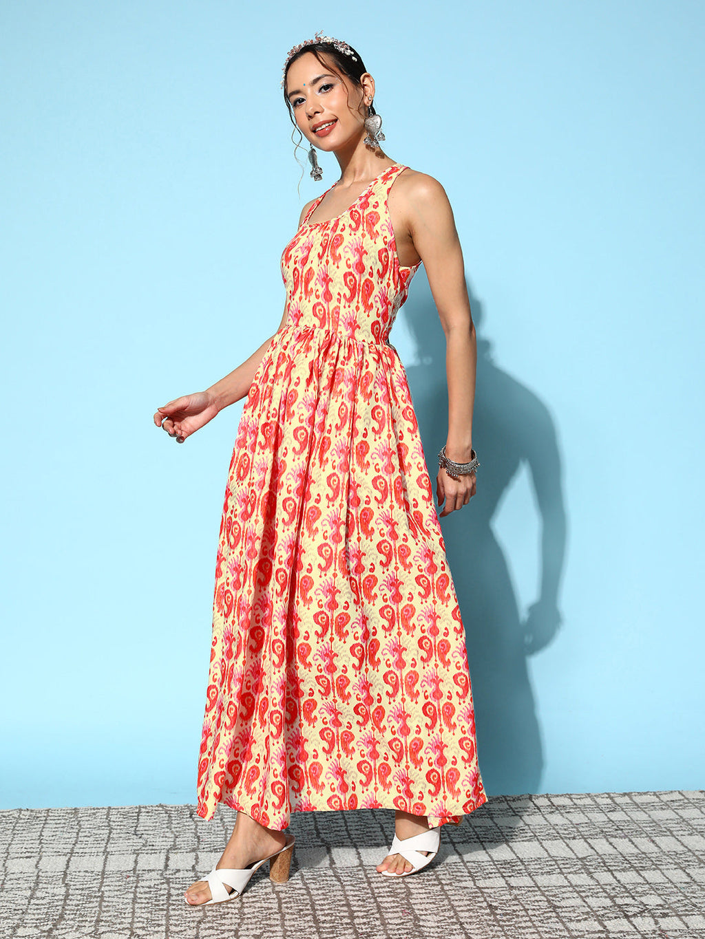 InWeave Women's Orange Paisley Print Raisa Back Detail Dress - Distacart