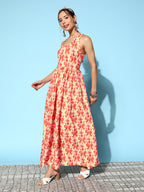 InWeave Women's Orange Paisley Print Raisa Back Detail Dress - Distacart
