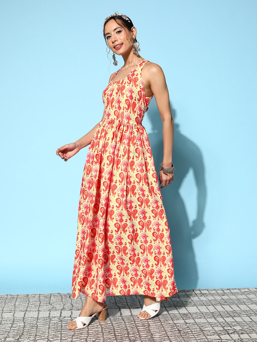 InWeave Women's Orange Paisley Print Raisa Back Detail Dress - Distacart