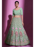 Myra Pista Green Georgette Embroidered Designer Lehenga Choli
