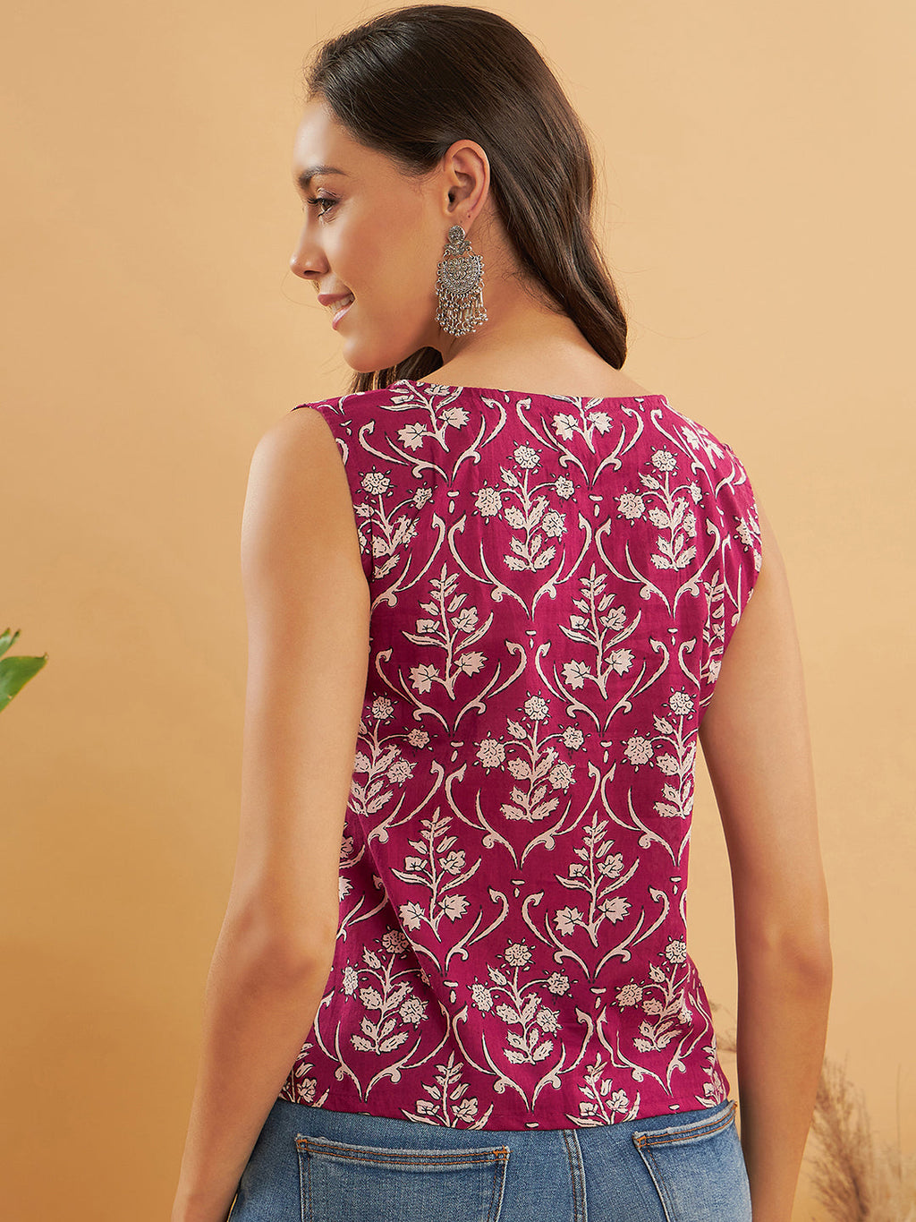 InWeave Wine Cream Floral Print W/U Top