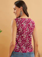 InWeave Wine Cream Floral Print W/U Top