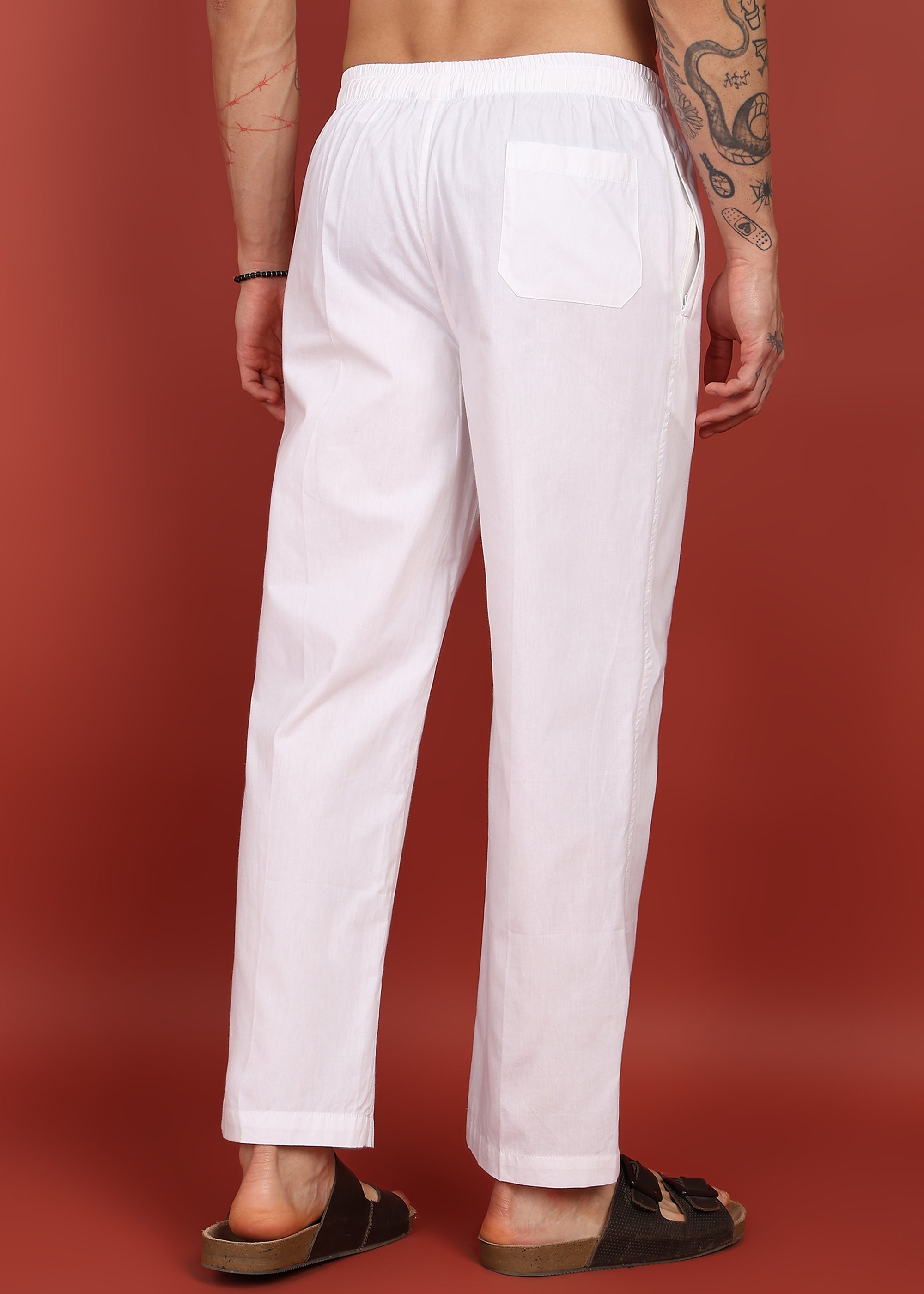 Fabmade Men’S Whitte Linen Drawstring Pyjama