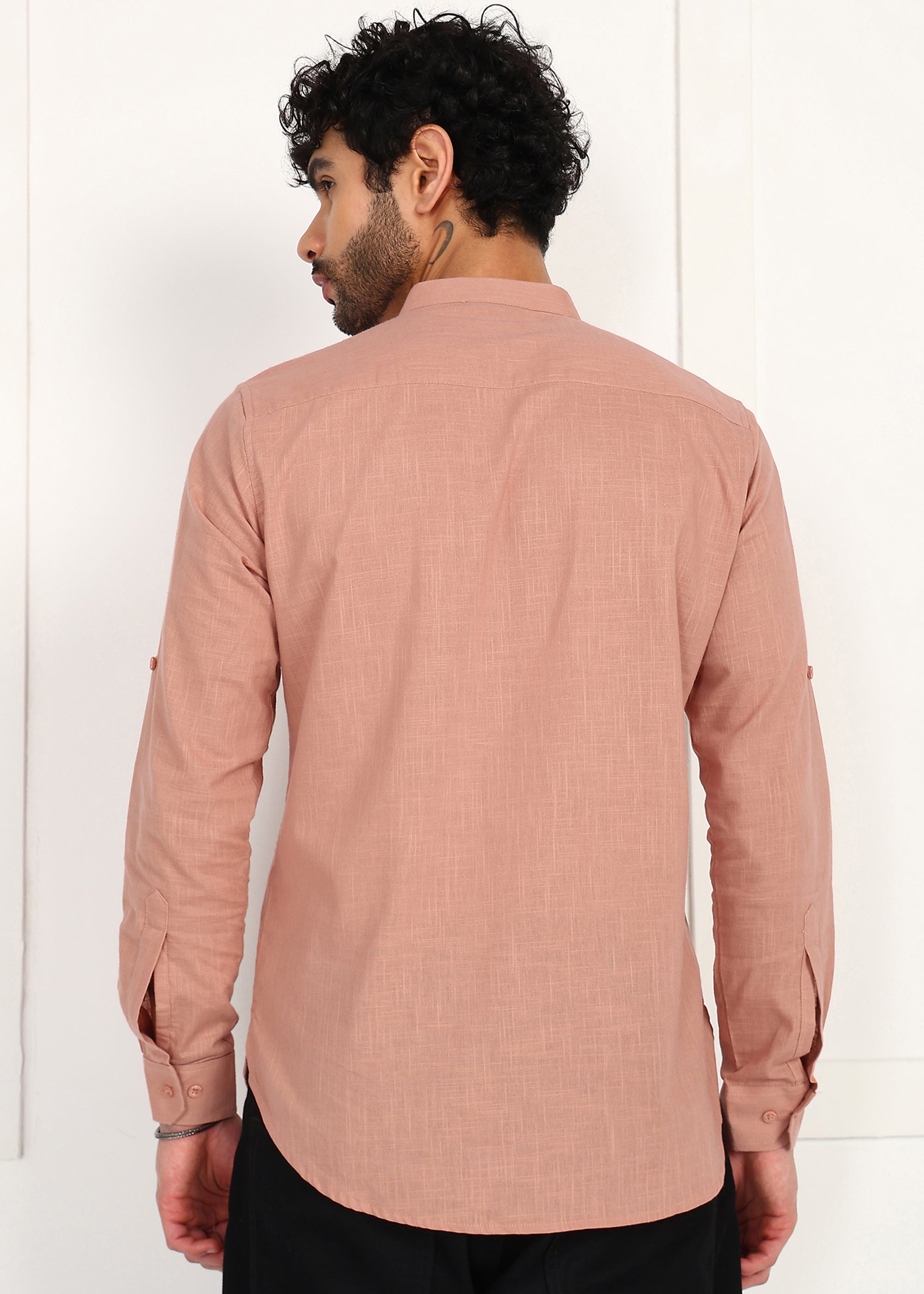 Fabmade Men’S Peach Linen Short Kurta