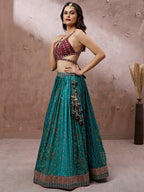 House of Panchhi Printed Embroidery Teal Georgette Sequin Lehenga Choli