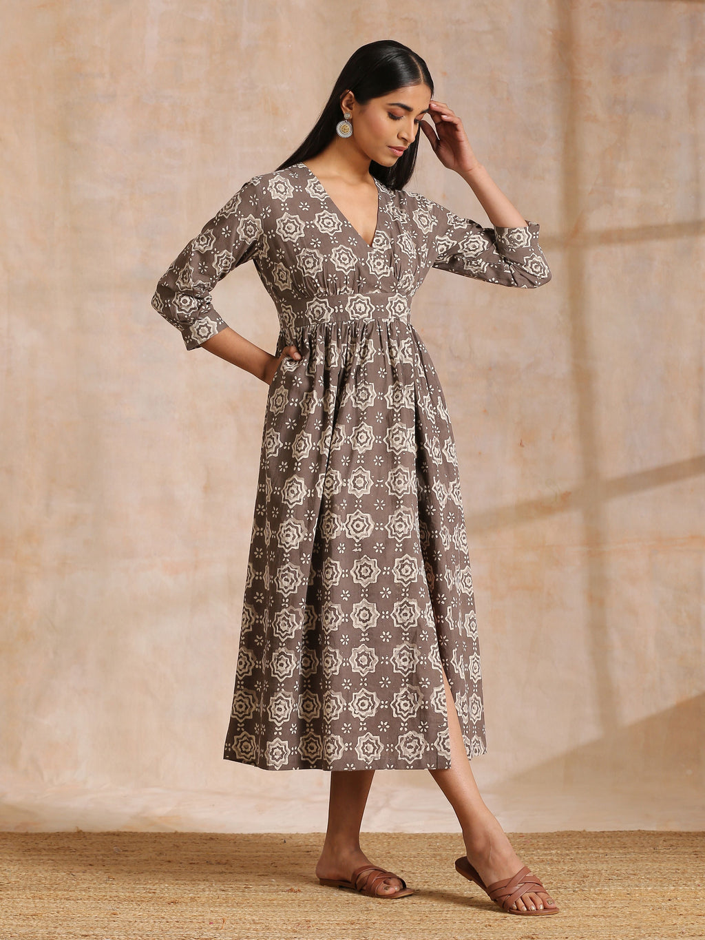 trueBrowns Clay Dabu Overall Print Cotton Wrap Dress | Relove - Distacart