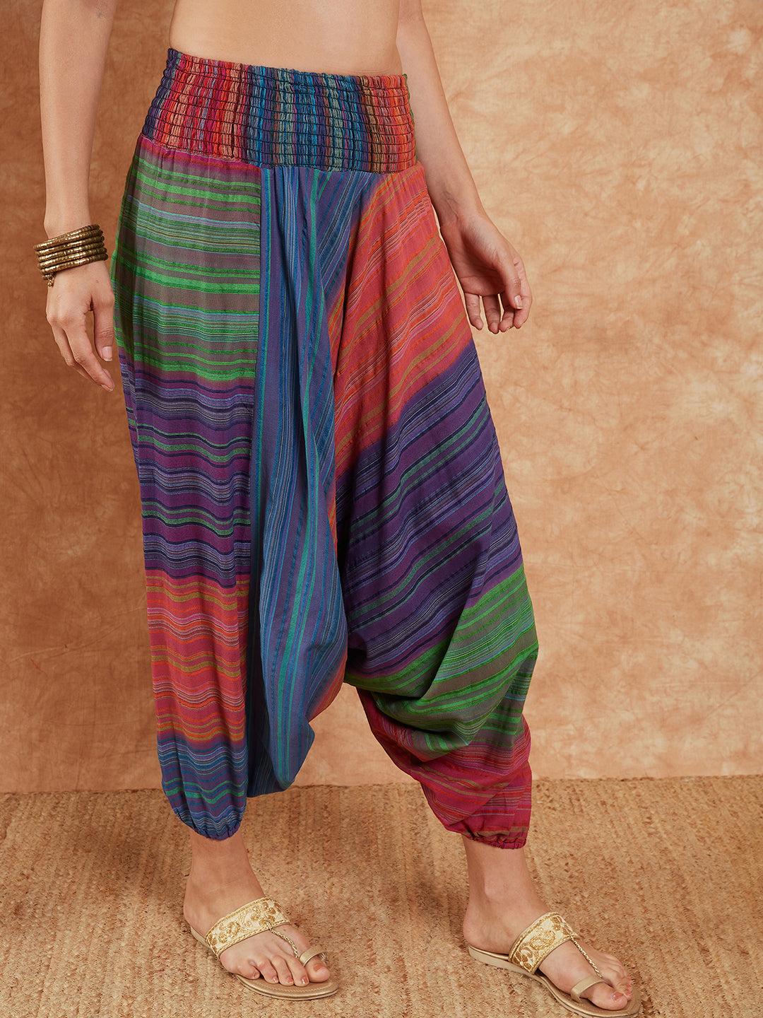InWeave Women's Blue Multi Colour Harem Pant
