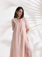 trueBrowns Light Pink Slub Kurta Set - Distacart