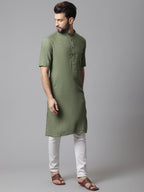 Even Apparels Green Pure Cotton Kurta With Band Collar - Distacart