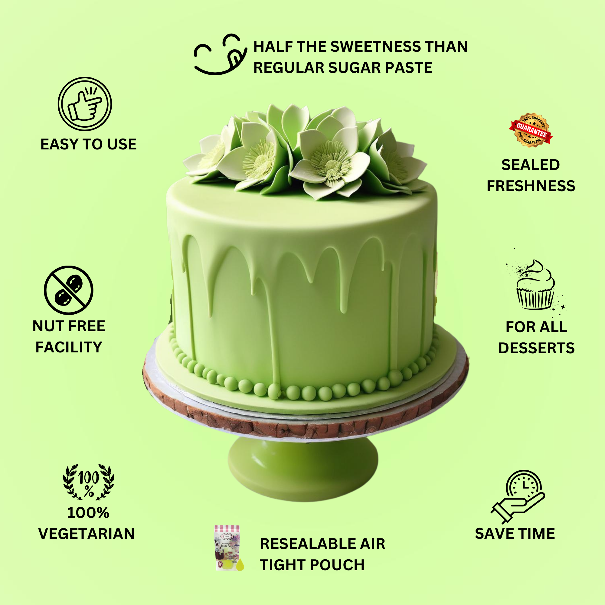 lime green fondant edible sugarpaste 1kg