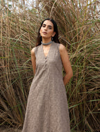 trueBrowns Grey Cotton Embroidered S/L Kurta Set - Distacart