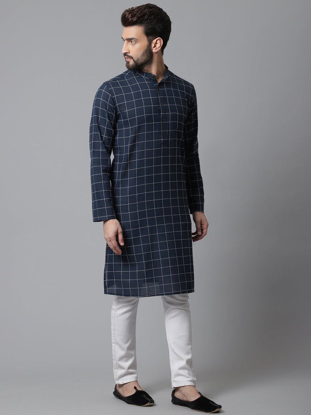 Even Apparels Blue Solid Kurta With Band Collar - Distacart