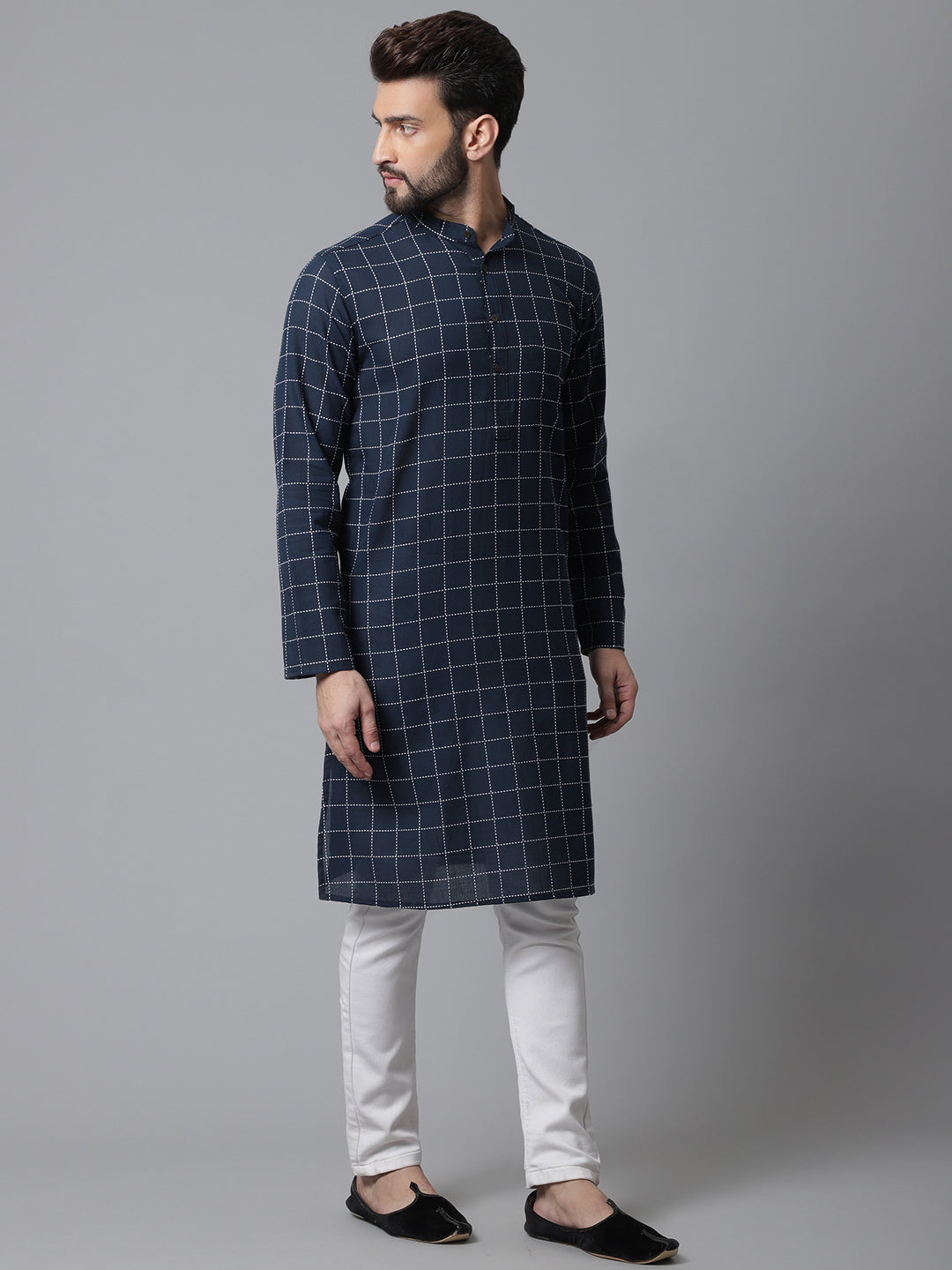 Even Apparels Blue Solid Kurta With Band Collar - Distacart