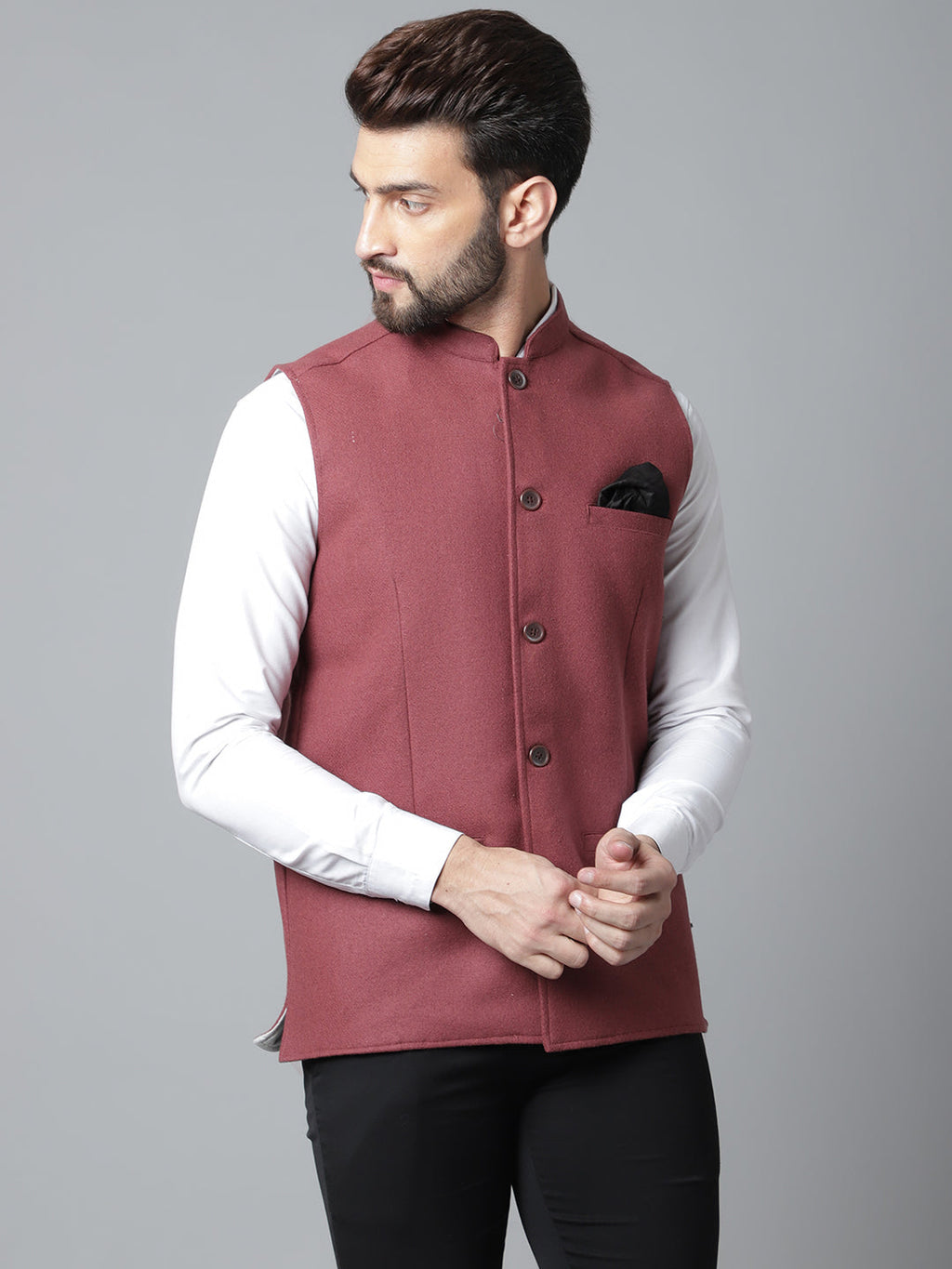 Even Apparels Men's Brown Pure Wool Nehru Jacket