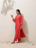 trueBrowns Coral Viscose Solid Kurta Pant Set - Distacart