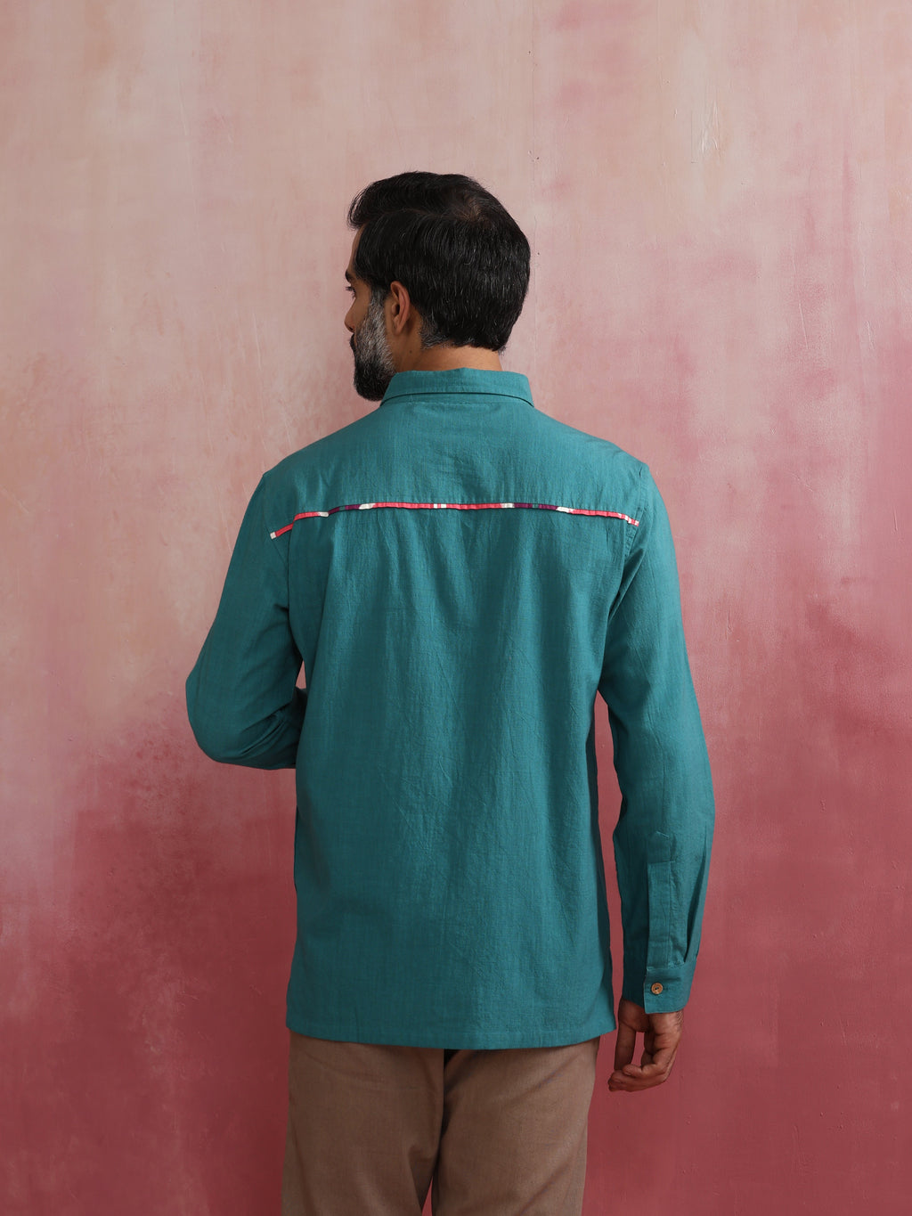 trueBrowns Men's Teal Cotton Shirt