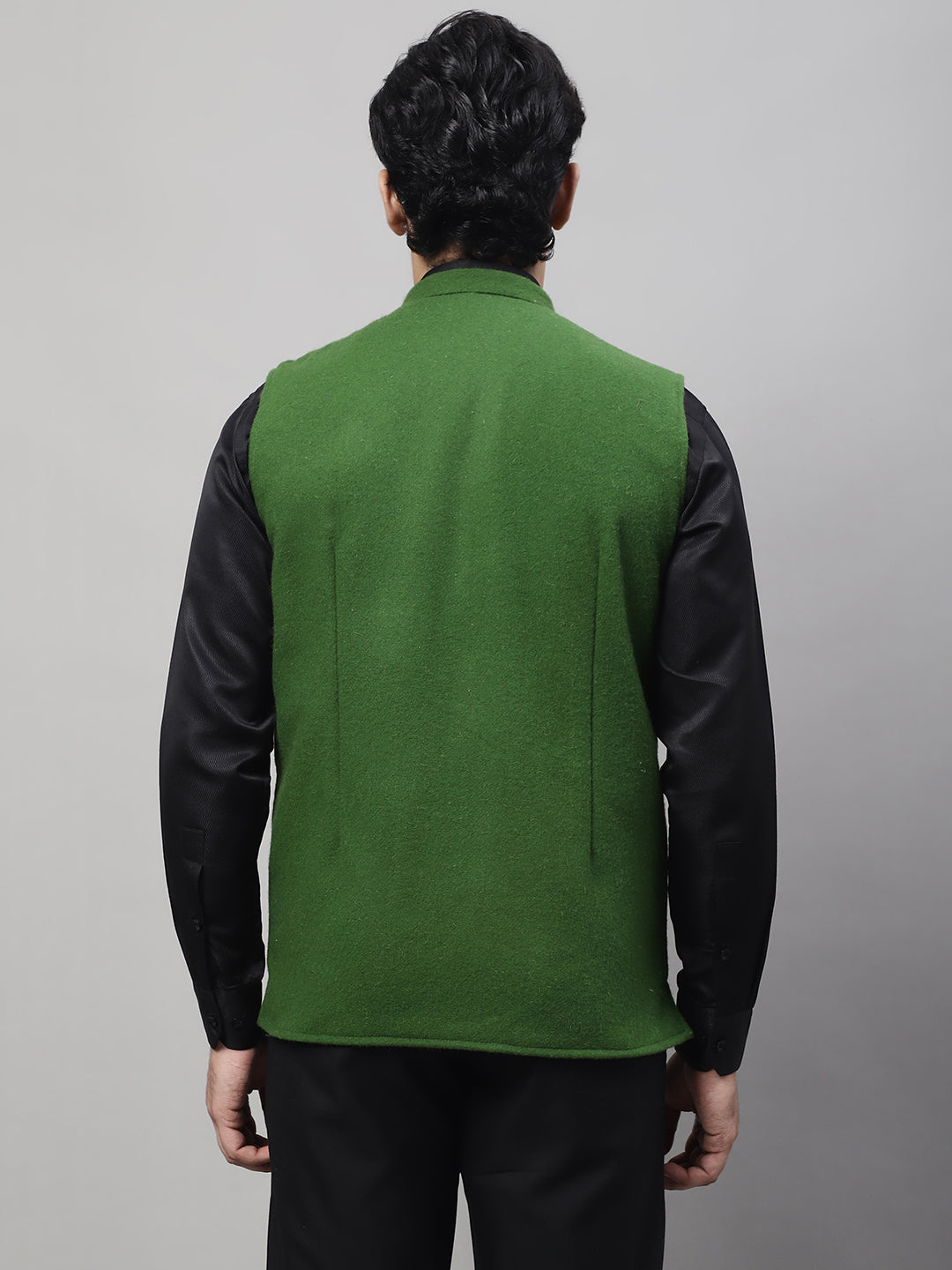 Even Apparels Men's Green Pure Wool Nehru Jacket