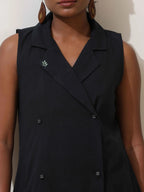 trueBrowns Black Cotton Linen Dress - Distacart
