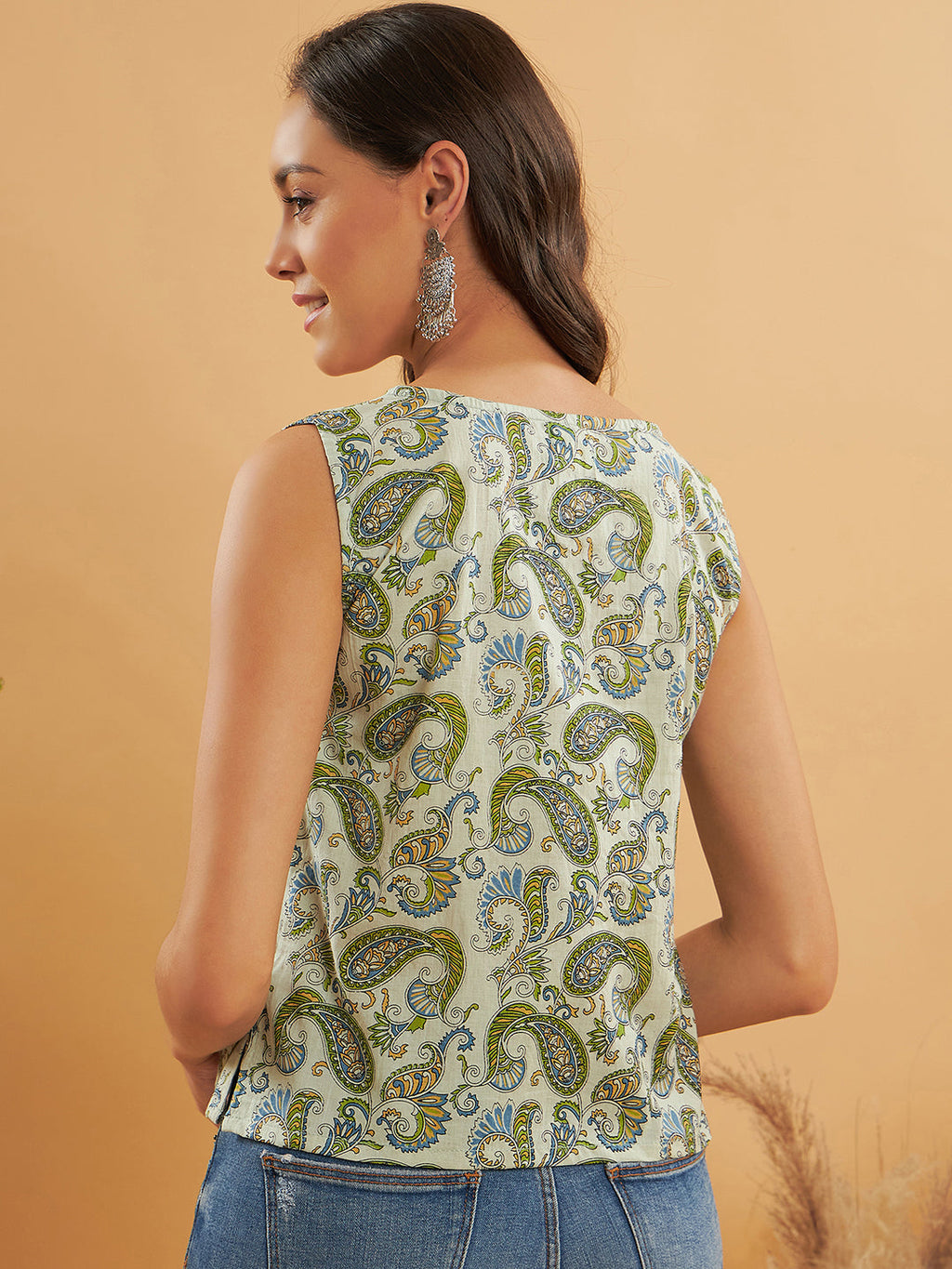 InWeave Sage Green Paisley Print W/U Top