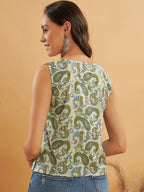 InWeave Sage Green Paisley Print W/U Top