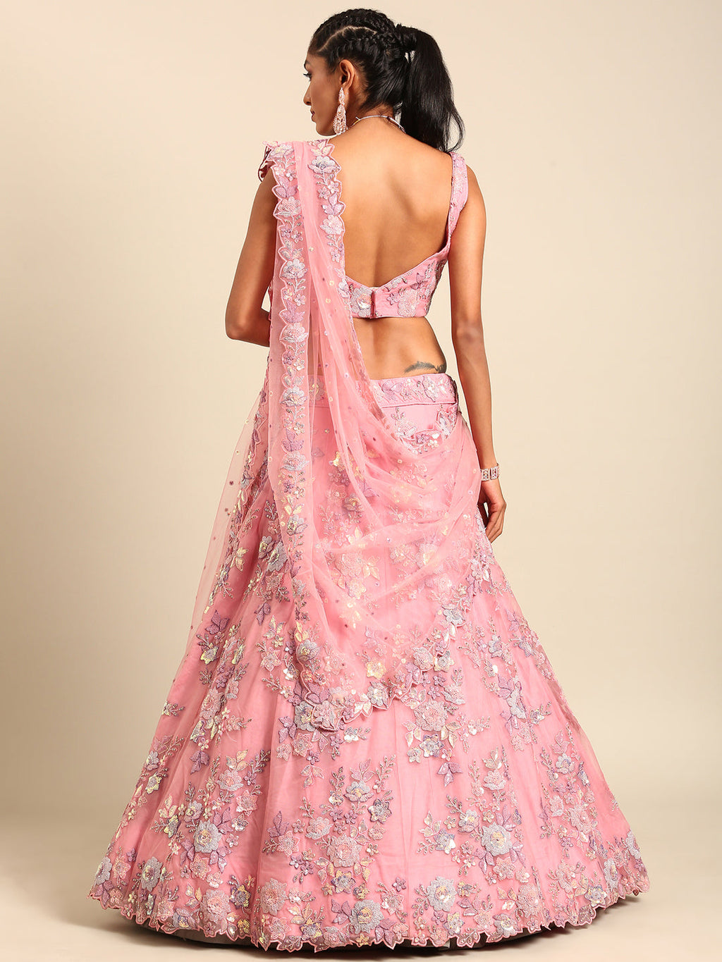 House of Panchhi PINK Net Sequins with heavy Zarkan embroidery Lehenga choli & Dupatta