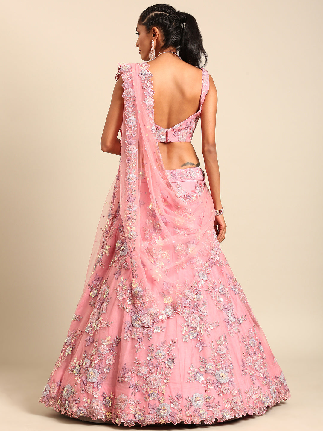 House of Panchhi PINK Net Sequins with heavy Zarkan embroidery Lehenga choli & Dupatta