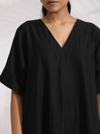 trueBrowns Black Cotton Schiffli Slit Dress - Distacart